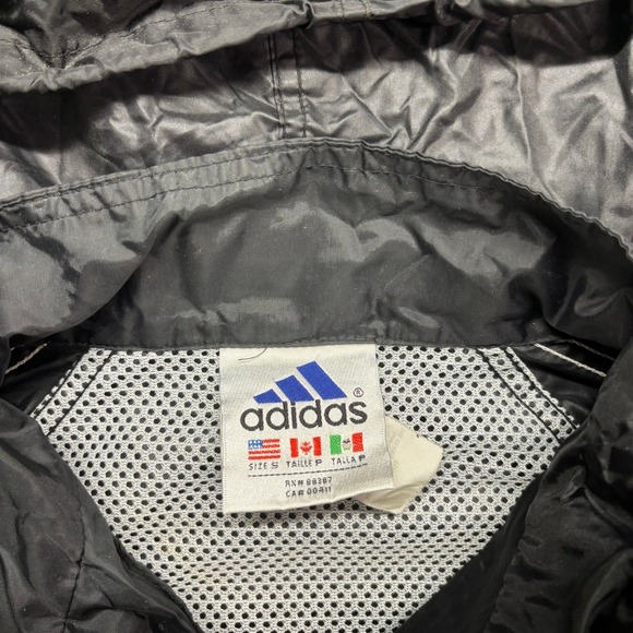 Vintage Adidas Windbreaker Jacket Mens Small Black White Stripe Full Zip Hooded - Picture 4 of 8